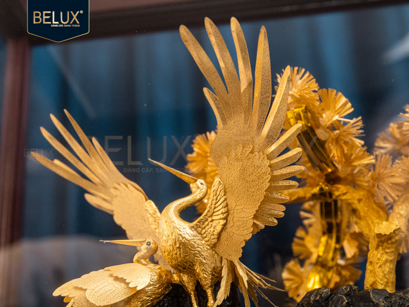 Tượng Tùng Hạc dát vàng 24k cao 36cm mẫu 2